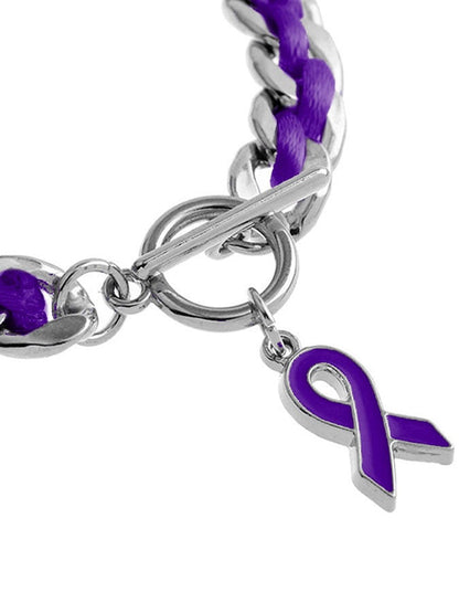 Braided Purple Ribbon Bracelet