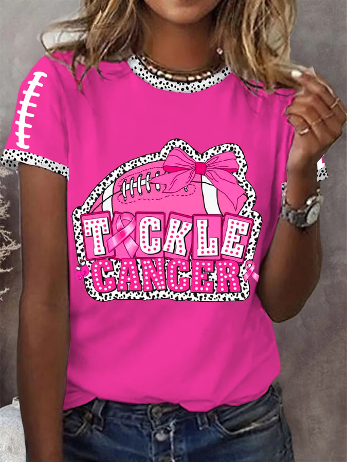 Women's Pink Out Tackle Cancer Football Gameday Breast Cancer Awareness Tee