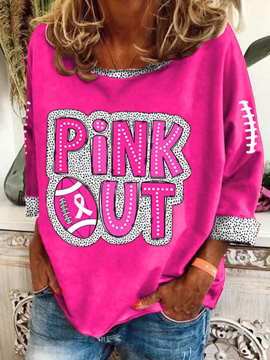 Women's Pink Out Football Breast Cancer Print Top