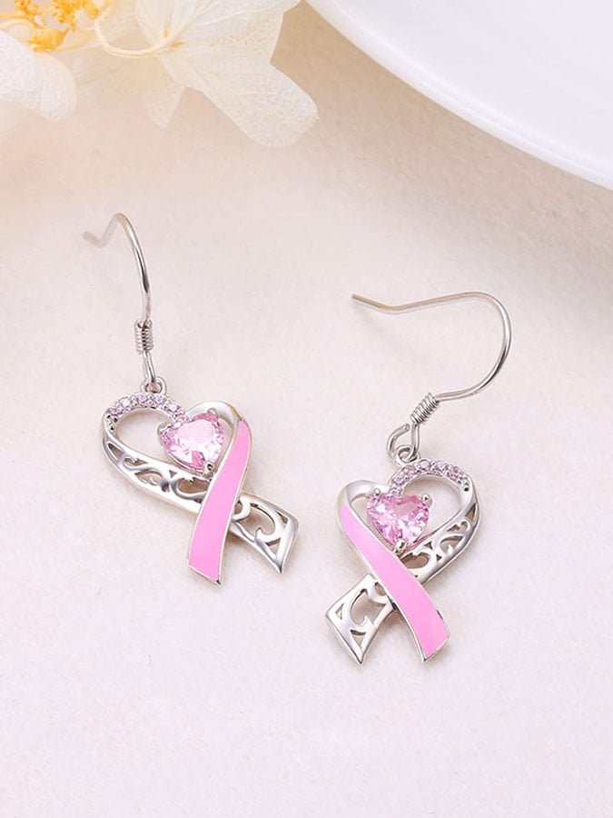 Women's Breast Cancer Awareness Pink Ribbon Glitter Diamond Fashion Casual Earrings