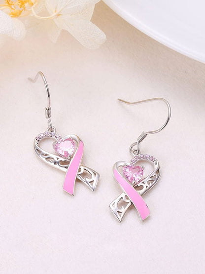 Women's Breast Cancer Awareness Pink Ribbon Glitter Diamond Fashion Casual Earrings