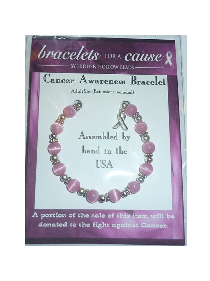 Breast Cancer Awareness Metal Chain Cat'S Eye Rose Quartz Health Bracelet