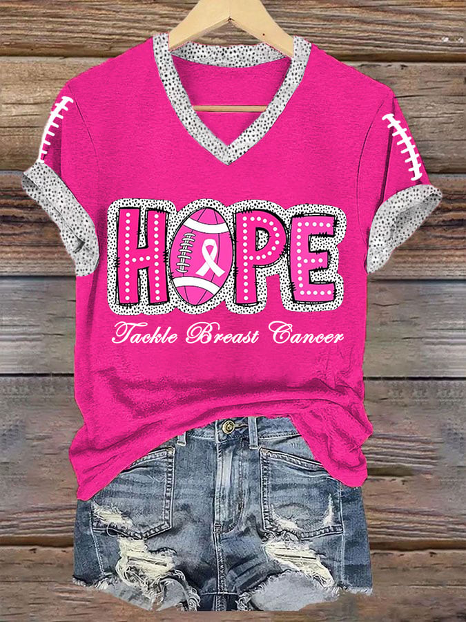 Women's Hope Tackle Breast Cancer Football Gameday V-Neck Tee