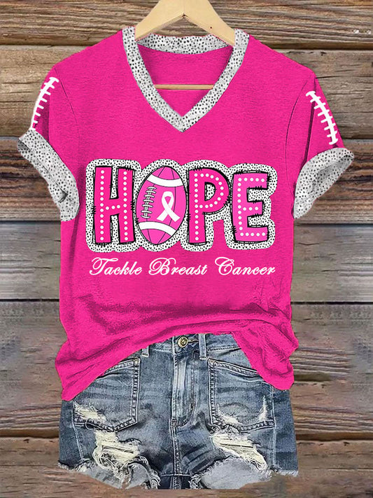 Women's Hope Tackle Breast Cancer Football Gameday V-Neck Tee
