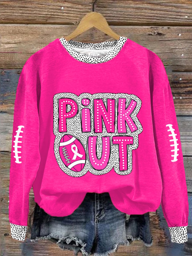 Women's Pink Out Football Breast Cancer Printed Sweatshirt