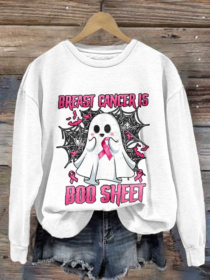 Retro Breast Cancer Is Boo Sheet Ghost Print Sweatshirt