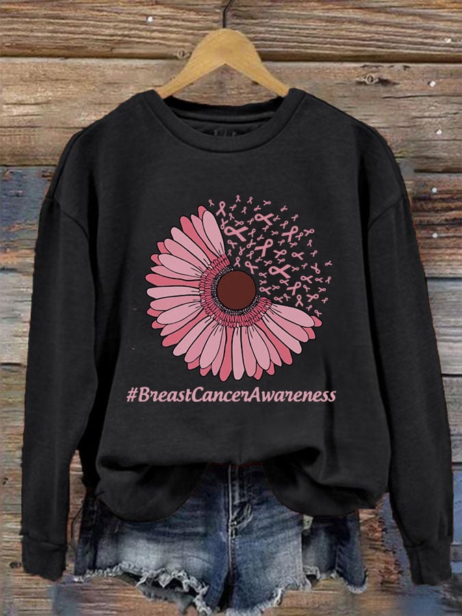 Women's Breast Cancer Awareness Print Crew Neck Sweatshirt