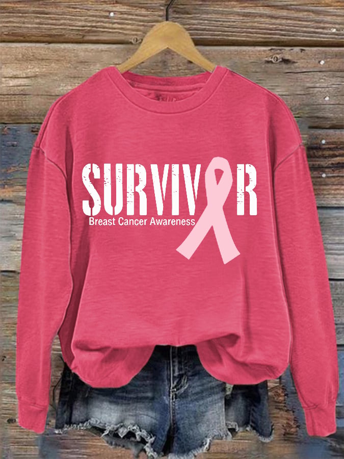 Women's Breast Cancer SURVIVOR ribbon print sweatshirt