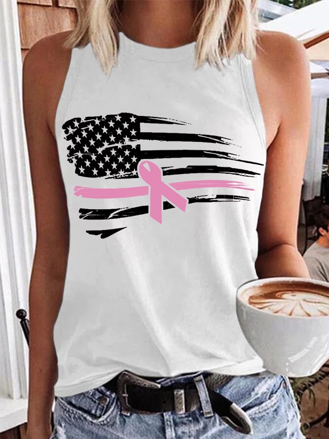 Women's Pink Ribbon American Flag Breast Cancer Awareness Warrior Vest