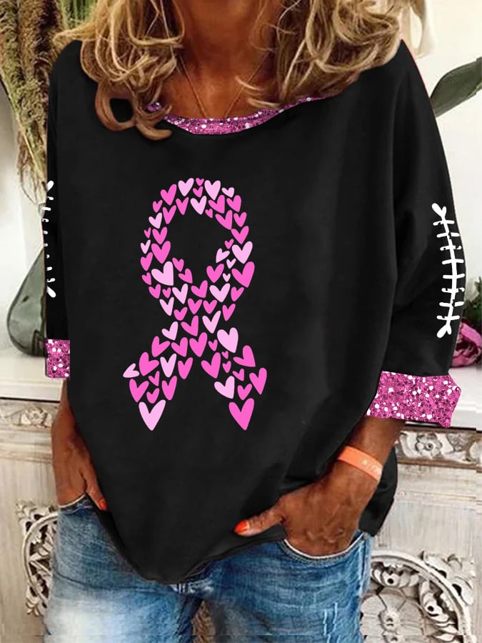 Women's Breast Cancer Awareness Print Crew Neck Sweatshirt