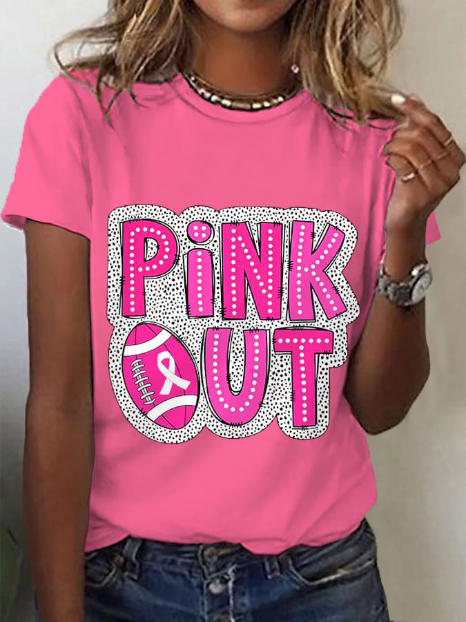 Women's Breast Cancer Football Pink Out Print Breast Cancer Awareness Tee