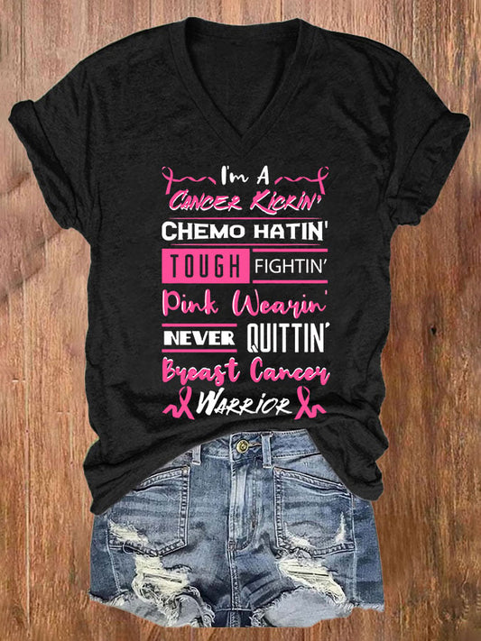 Women's Breast Cancer Print Casual T-Shirt