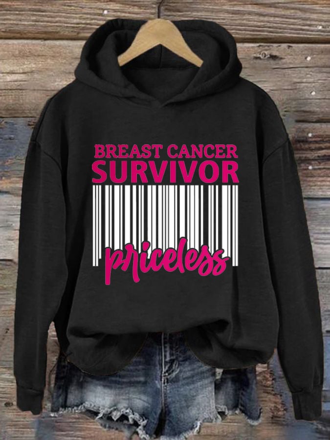 Women's Breast Cancer Survivor Priceless Printed Casual Hoodie