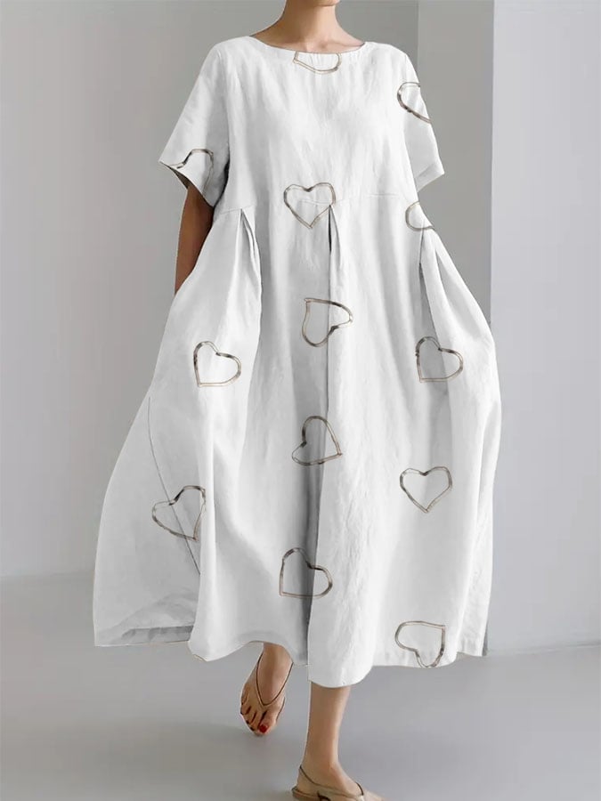 Women's Breast Cancer Awareness Heart Print Casual Short Sleeve Dress