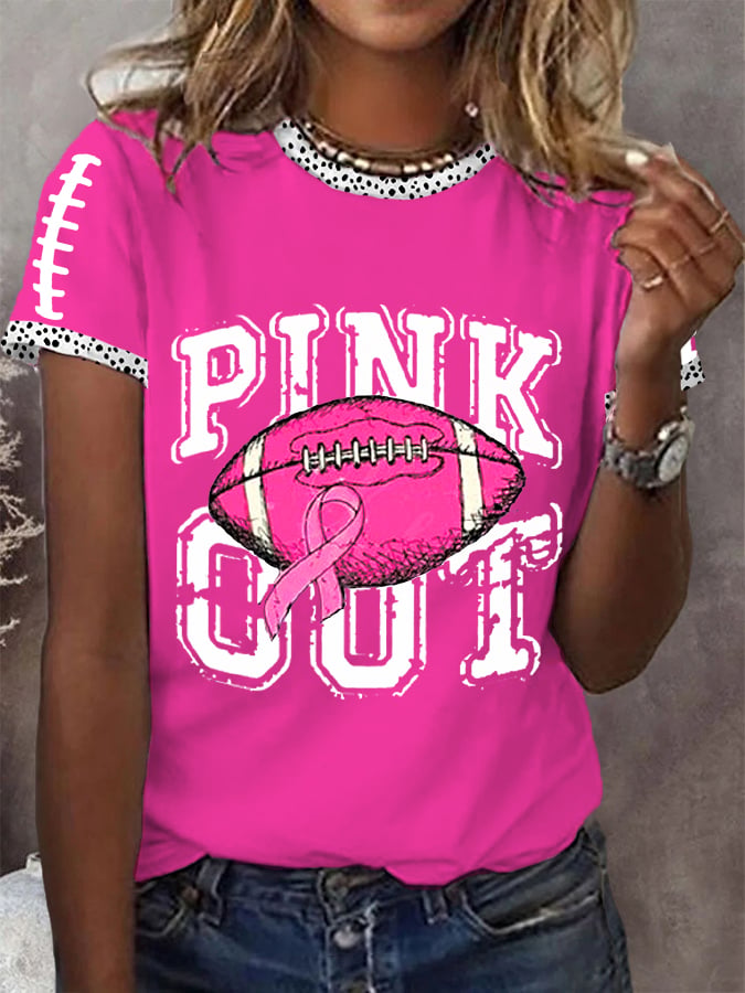 Women's Pink Out Tackle Cancer Football Gameday Breast Cancer Awareness Tee