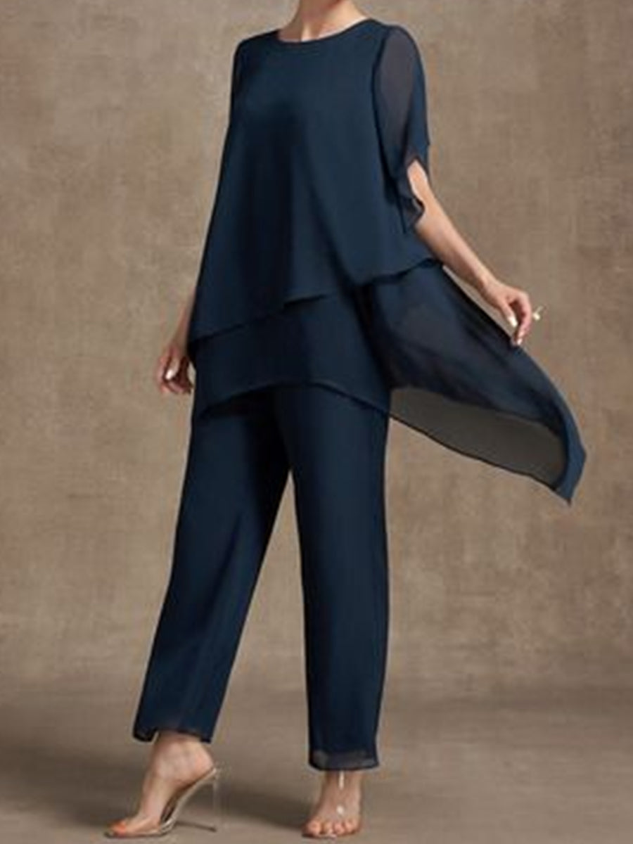 Women Translucent Chiffon Layered Casual Two-piece Set