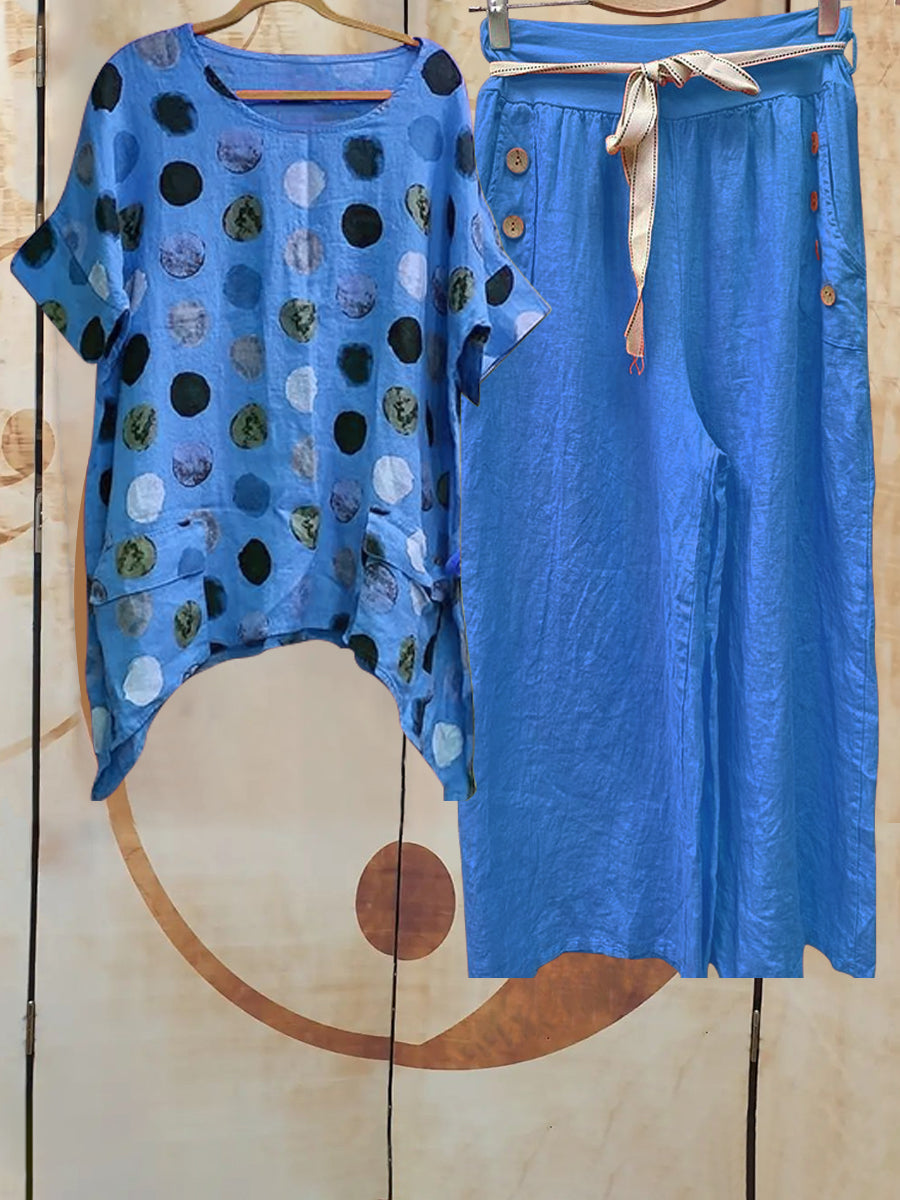 Women Casual Colorful Polka Dot Two-piece Set
