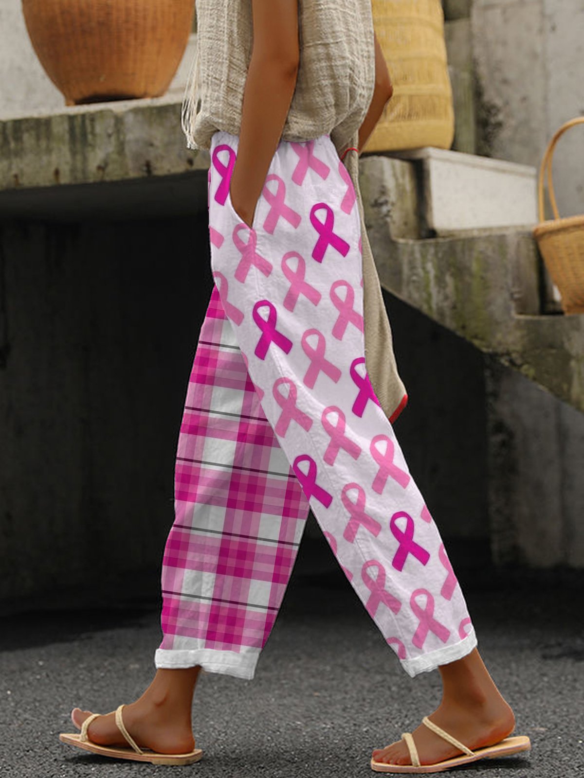 Women's Pink Plaid Casual Pants