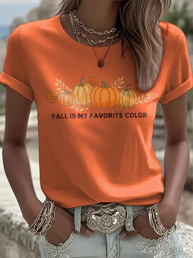 Women's Fall Is My Favorite Color Print Crew Neck T-Shirt