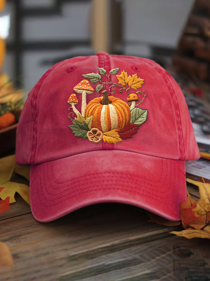 Women's casual autumn maple leaf pumpkin washed cotton hat