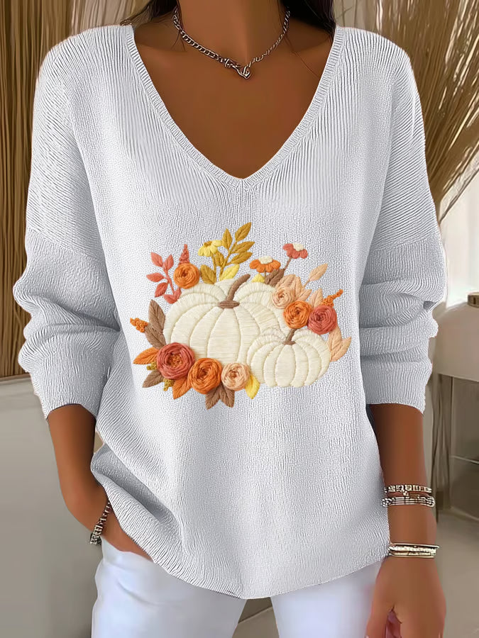 Women's Casual Autumn Pumpkin Striped Long Sleeve T-shirt