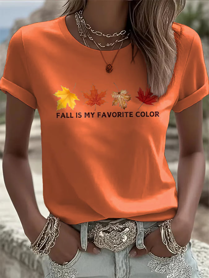 Women's Fall Is My Favorite Color Print Crew Neck T-Shirt