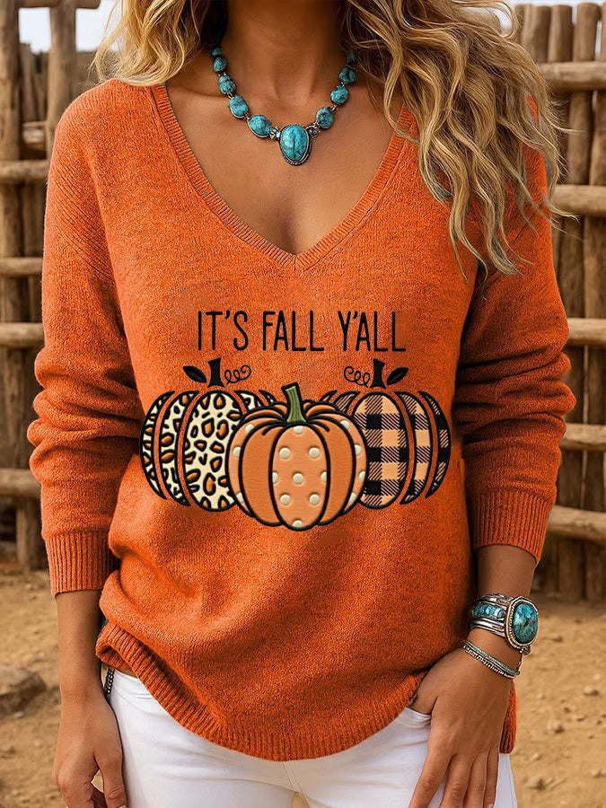 Women's Autumn IT'S FALL Y'ALL Print Long Sleeve Top