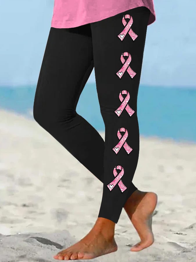 Women's Pink Ribbon Breast Cancer Awareness Leggings