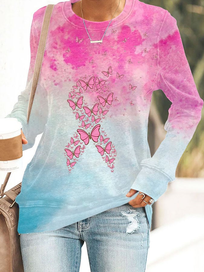 Women'S Breast Cancer Casual Printed Sweatshirt