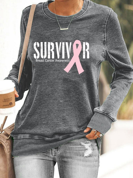 Women's Breast Cancer SURVIVOR ribbon print sweatshirt