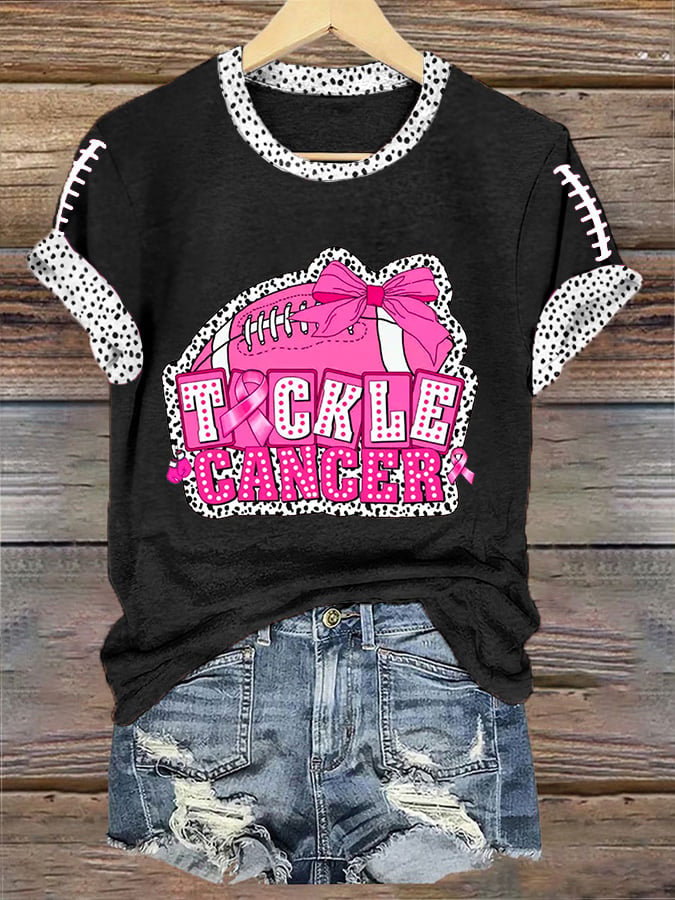 Women's Pink Out Tackle Cancer Football Gameday Breast Cancer Awareness Tee