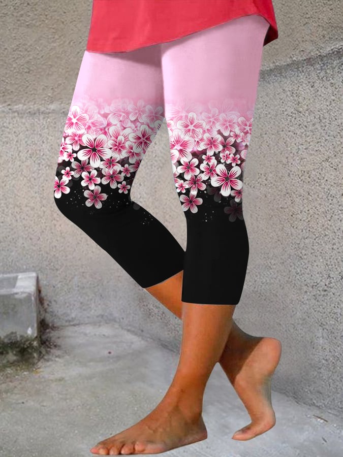 Women's Pink Floral Casual Print Leggings
