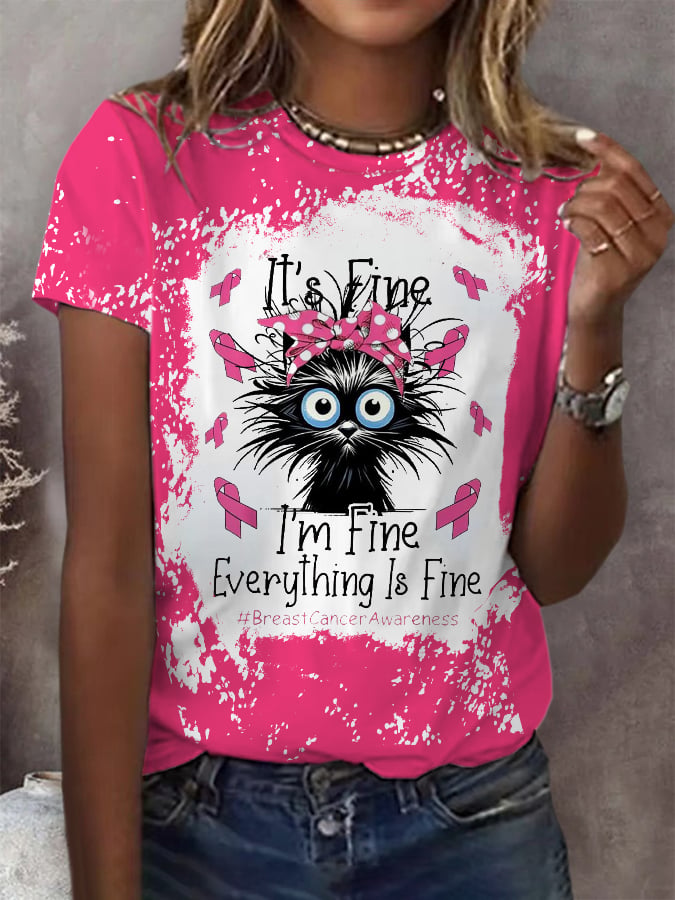 Women'S It'S Fine Breast Cancer Awareness Printed T-Shirt