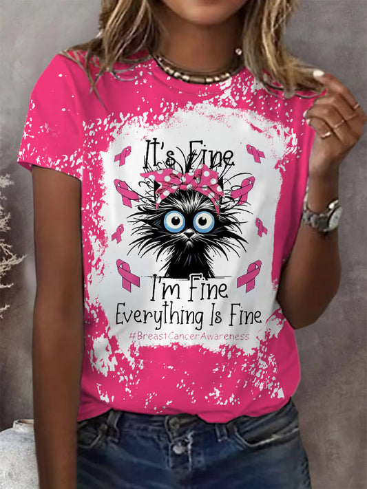 Women'S It'S Fine Breast Cancer Awareness Printed T-Shirt