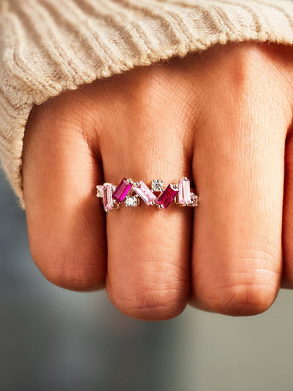 Fashionable Colorful Irregular Design Micropaved Zirconia Open Ring