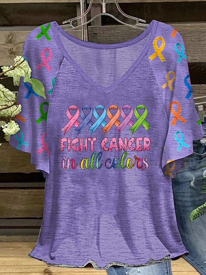 Women's Cancer Awareness Ruffle Sleeve T-Shirt