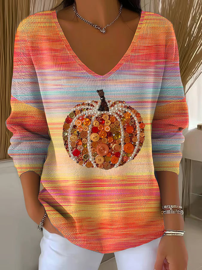 Women's Autumn Season Printed Sweatshirt Striped Long Sleeve T-shirt