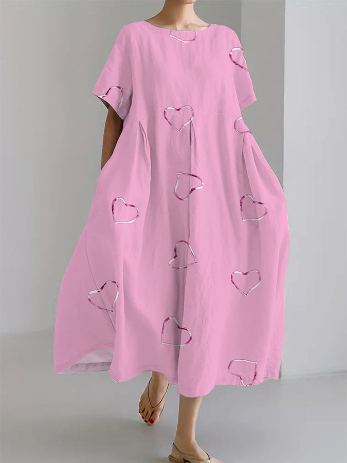Women's Breast Cancer Awareness Heart Print Casual Short Sleeve Dress