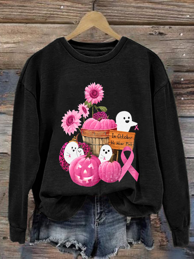 Breast Cancer Awareness Ghost  In October We Wear Pink Print Sweatshirt