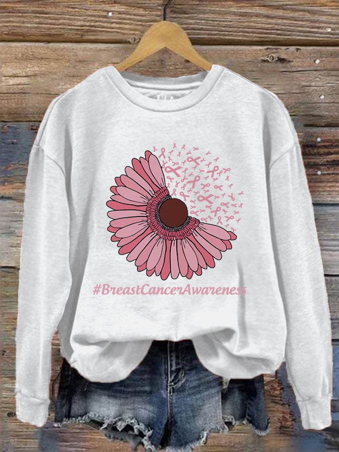 Women's Breast Cancer Awareness Print Crew Neck Sweatshirt