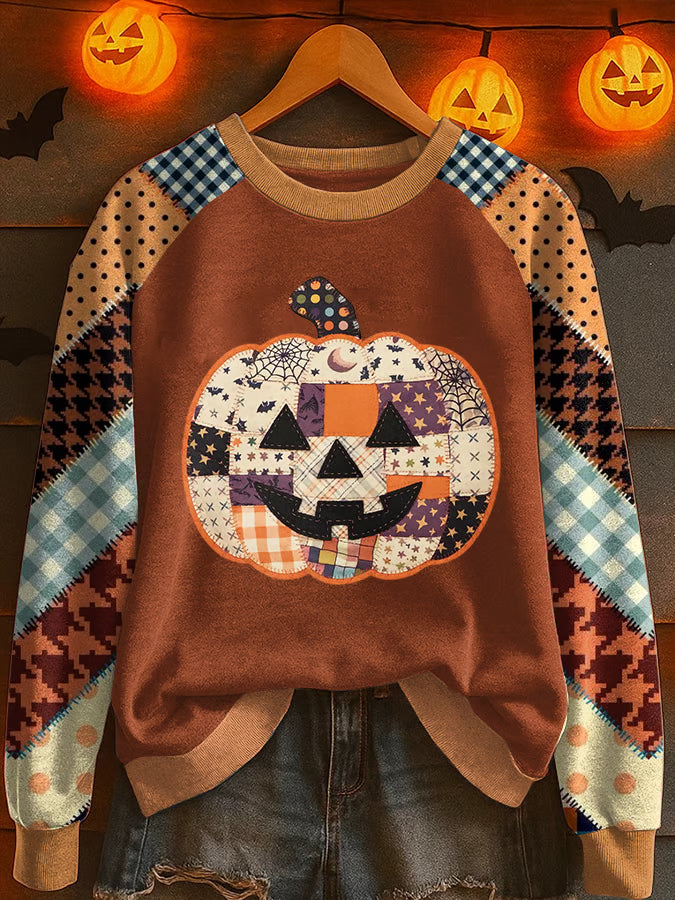 Women's Halloween Pumpkin Print Crew Neck Sweatshirt