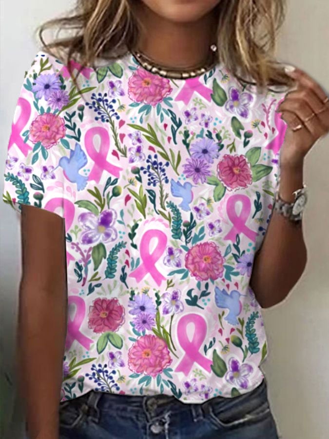 Women's Breast Cancer Awareness Print Casual T-Shirt