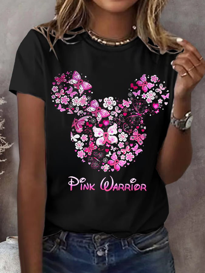 Women's Pink Ribbon Breast Cancer Awareness Print T-Shirt