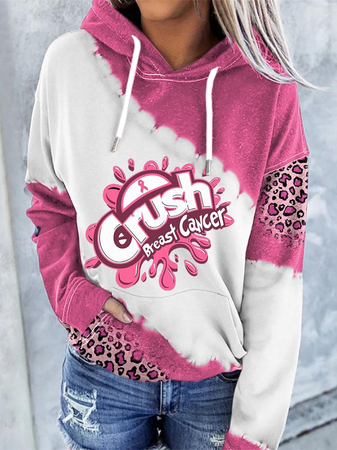 Women's Breast Cancer Awareness Print Long Sleeve Hoodie