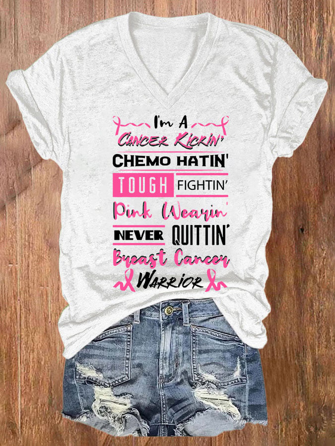Women's Breast Cancer Print Casual T-Shirt