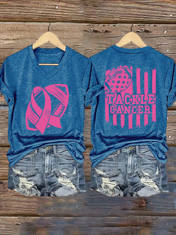 Women's Tackle Breast Cancer Football Print T-Shirt