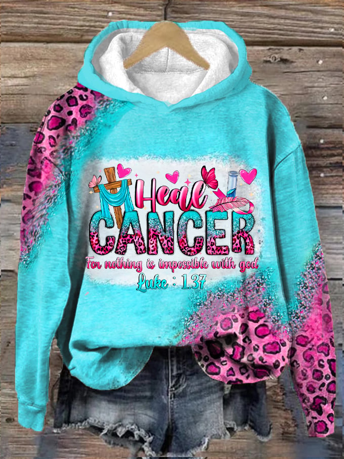 Women's Heal Cancer For With God Nothing Is Impossible Breast Cancer Awareness Printed Hooded Sweatshirt