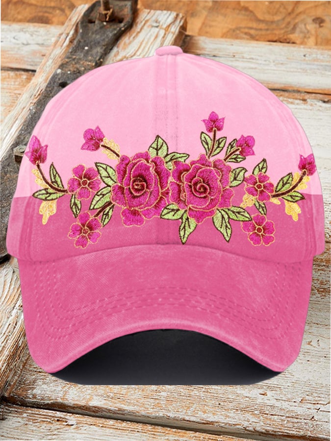 Retro Pink Flowers Print Baseball Cap