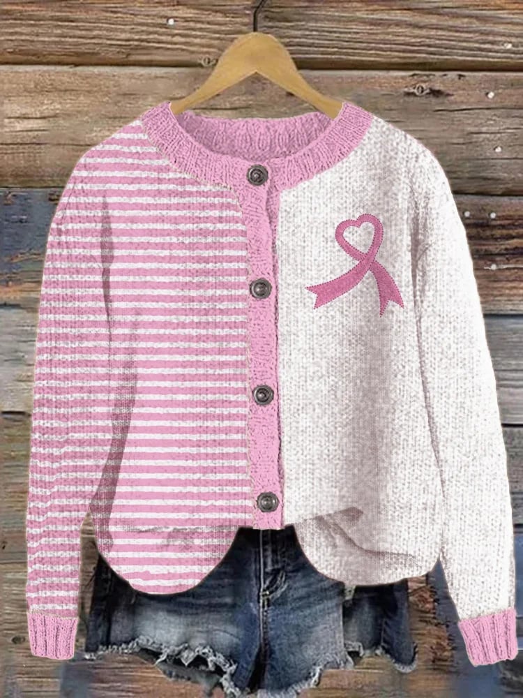 Women's Breast Cancer Awareness Print Casual Sweater