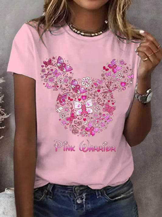 Women's Pink Ribbon Breast Cancer Awareness Print T-Shirt